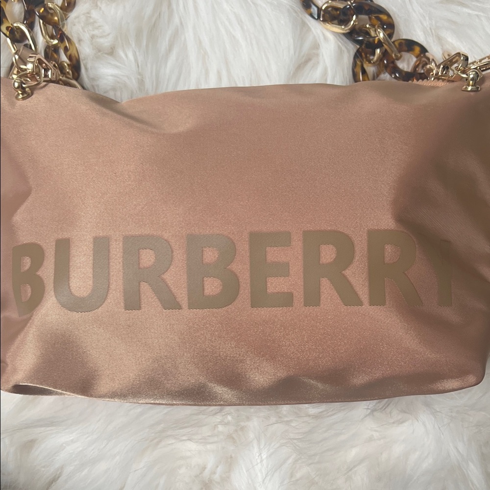 Burberry Converted Brown Shoulder Bag with Tortoise Chain and Fuzzy Bear - Picture 2 of 7